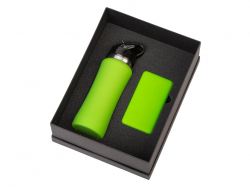 Подарочный набор с бутылкой для воды и повербанком С2, 10000 mAh, зеленое яблоко