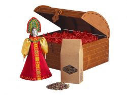 Подарочный набор: кукла фарфоровая, чай "Малина с мятой", красный