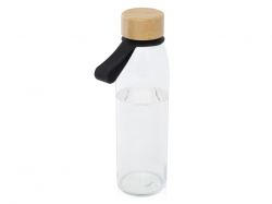 Стеклянная бутылка для воды Porto объемом 500 мл с силиконовой ручкой и бамбуковой крышкой - сплошной черный