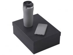 Подарочный набор c вакуумной термокружкой и повербанком С1, серый