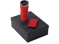 Подарочный набор c вакуумной термокружкой и повербанком С2, красный