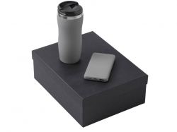 Подарочный набор c вакуумной термокружкой и повербанком С2, серый