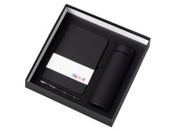 Подарочный набор с блокнотом С1, металлической ручкой и термосом, черный