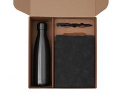 Подарочный набор с термобутылкой, блокнотом, ручкой и чаем, черный