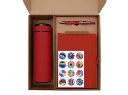 Подарочный набор с термосом, блокнотом, ручкой и чаем, красный