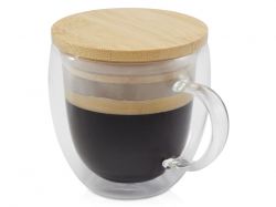 Стеклянная кружка Lenora емкостью 250 мл с бамбуковой крышкой - прозрачный Стеклянная кружка Lenora емкостью 250 мл с бамбуковой крышкой - прозрачный