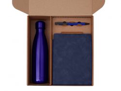 Подарочный набор с термобутылкой, блокнотом, ручкой и чаем, синий