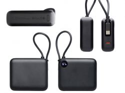 Внешний аккумулятор со встроенным кабелем «Liri», QC/PD, 10000 мАч, черный