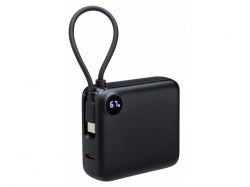 Внешний аккумулятор со встроенным кабелем «Liri», QC/PD, 10000 мАч, черный