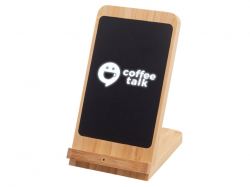 Беспроводное зарядное устройство 2-в-1 с подсветкой лого «Reedia S4», 15 Вт, бамбук, черный