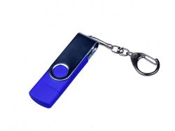 USB-флешка на 16 Гб поворотный механизм, c двумя дополнительными разъемами MicroUSB и TypeC, синий