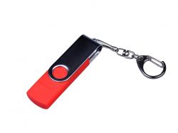 USB-флешка на 16 Гб поворотный механизм, c двумя дополнительными разъемами MicroUSB и TypeC, красный