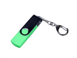USB-флешка на 16 Гб поворотный механизм, c двумя дополнительными разъемами MicroUSB и TypeC, зеленый