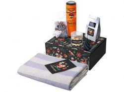 Подарочный набор c пледом, термосом, свечой и миндалем, оранжевый