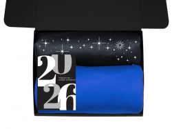 Подарочный набор c пледом, френчпрессом, чаем и медом, синий