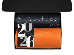 Подарочный набор c пледом, френчпрессом, чаем и медом, оранжевый