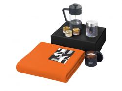 Подарочный набор c пледом, френчпрессом, чаем и медом, оранжевый