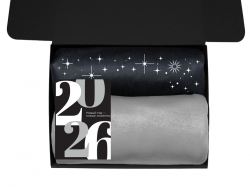 Подарочный набор c пледом, френчпрессом, чаем и медом, серый