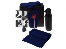 Подарочный набор с варежками, шарфом и термосом, темно-синий