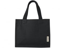 Мини эко-сумка Odessa с клинчиком, изготовленная из переработанного хлопка, сертифицированного согласно GRS, плотностью 220 г/м², объемом 9 л - сплошной черный