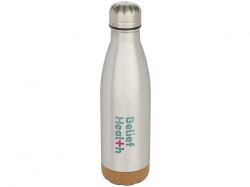 Бутылка для воды Cove из нержавеющей стали с двойными стенками и вакуумной изоляцией, объемом 500 мл, с пробковыми деталями - Matted silver