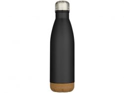 Бутылка для воды Cove из нержавеющей стали с двойными стенками и вакуумной изоляцией, объемом 500 мл, с пробковыми деталями - сплошной черный
