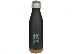 Бутылка для воды Cove из нержавеющей стали с двойными стенками и вакуумной изоляцией, объемом 500 мл, с пробковыми деталями - сплошной черный