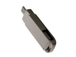 USB-флешка на 32 Гб поворотный механизм 2 в 1, c дополнительным разъемом Type-C с одноцветным металлическим клипом, серый