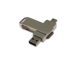 USB-флешка на 32 Гб поворотный механизм 2 в 1, c дополнительным разъемом Type-C с одноцветным металлическим клипом, серый