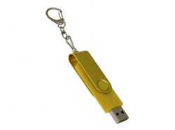 USB-флешка на 16 Гб 2 в 1 поворотный механизм, c дополнительным разъемом Type-C с одноцветным металлическим клипом, желтый