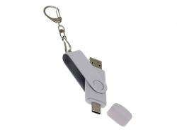 USB-флешка на 32 Гб 2 в 1 поворотный механизм, c дополнительным разъемом Type-C с одноцветным металлическим клипом, белый