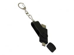USB-флешка на 64 Гб 2 в 1 поворотный механизм, c дополнительным разъемом Type-C с одноцветным металлическим клипом, черный