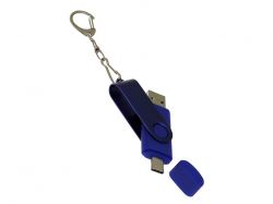 USB-флешка на 64 Гб 2 в 1 поворотный механизм, c дополнительным разъемом Type-C с одноцветным металлическим клипом, синий