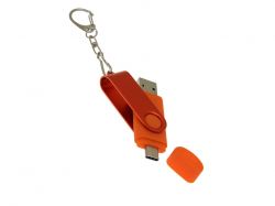 USB-флешка на 32 Гб 2 в 1 поворотный механизм, c дополнительным разъемом Type-C с одноцветным металлическим клипом, оранжевый