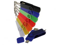 USB-флешка на 32 Гб 2 в 1 поворотный механизм, c дополнительным разъемом Type-C с одноцветным металлическим клипом, красный