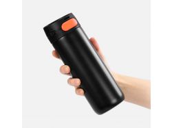 Термостакан X1 с цветной кнопкой, черный с оранжевым