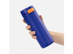 Термостакан X1 с цветной кнопкой, синий с оранжевым