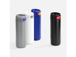 Термостакан X1 с цветной кнопкой, синий с оранжевым