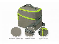 Изотермическая сумка-холодильник "Neo Classic" c контрастной молнией, серый/зеленое яблоко