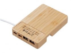 USB хаб «Memo», 2*USB, 2*Type C, бамбук