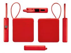 Внешний аккумулятор со встроенным кабелем USB-C «Дэнси», 5000 мАч, красный
