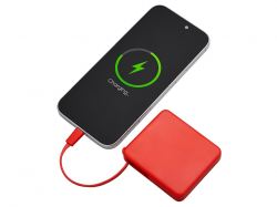 Внешний аккумулятор со встроенным кабелем USB-C «Дэнси», 5000 мАч, красный