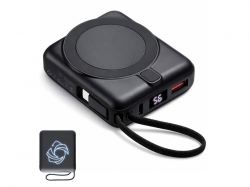 Магнитный беспроводной внешний аккумулятор c подсветкой лого «Энчант», 10000 мАч, черный