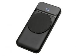 Магнитный беспроводной внешний аккумулятор со встроенными кабелями «Мэни»,быстаря зарядка, 10000 мАч, черный