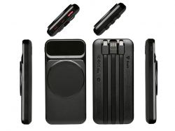 Магнитный беспроводной внешний аккумулятор со встроенными кабелями «Мэни»,быстаря зарядка, 10000 мАч, черный