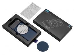 Магнитный беспроводной внешний аккумулятор со встроенными кабелями «Мэни»,быстаря зарядка, 10000 мАч, тёмно-синий