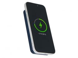 Магнитный беспроводной внешний аккумулятор со встроенными кабелями «Мэни»,быстаря зарядка, 10000 мАч, тёмно-синий