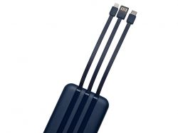 Магнитный беспроводной внешний аккумулятор со встроенными кабелями «Мэни»,быстаря зарядка, 10000 мАч, тёмно-синий