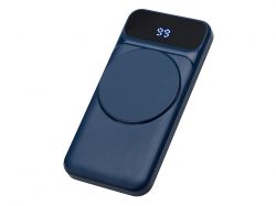 Магнитный беспроводной внешний аккумулятор со встроенными кабелями «Мэни»,быстаря зарядка, 10000 мАч, тёмно-синий