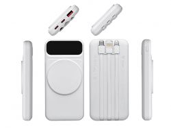 Магнитный беспроводной внешний аккумулятор со встроенными кабелями «Мэни»,быстаря зарядка, 10000 мАч, белый
